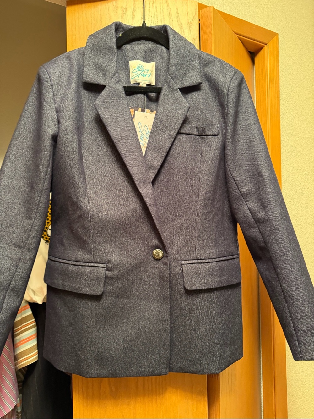 Women's Double-Breasted Blazer in Dark Denim - Picture 3 of 6